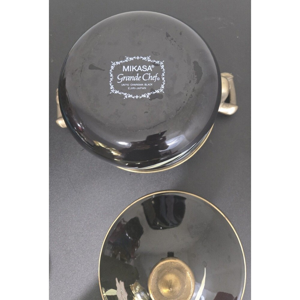 Mikasa Grande Chef Charisma Enamel Pot Black Floral Japan - Picture 3 of 5